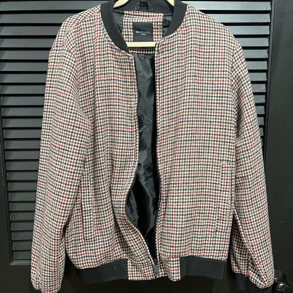 Brave Soul Houndstooth Bomber Jacket